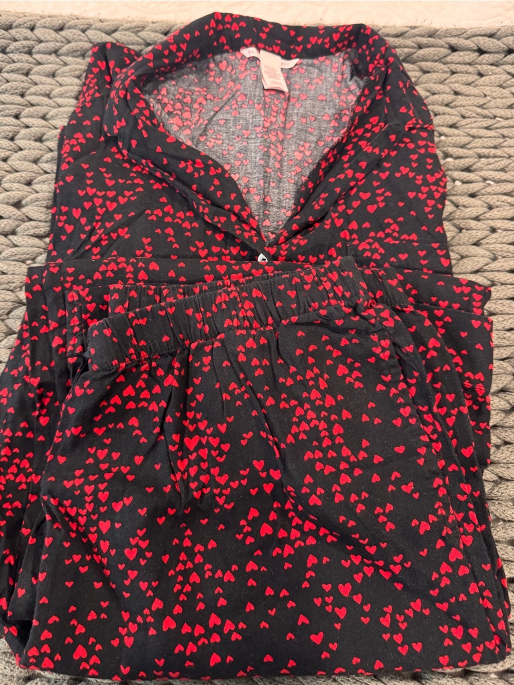 Victoria's Secret Black Knit Two-Piece with Red Heart Motif